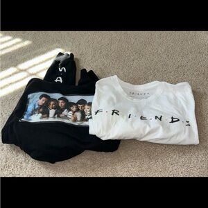 Womens Friends large white tshirt & meduim long sleeve black hoodie bundle
